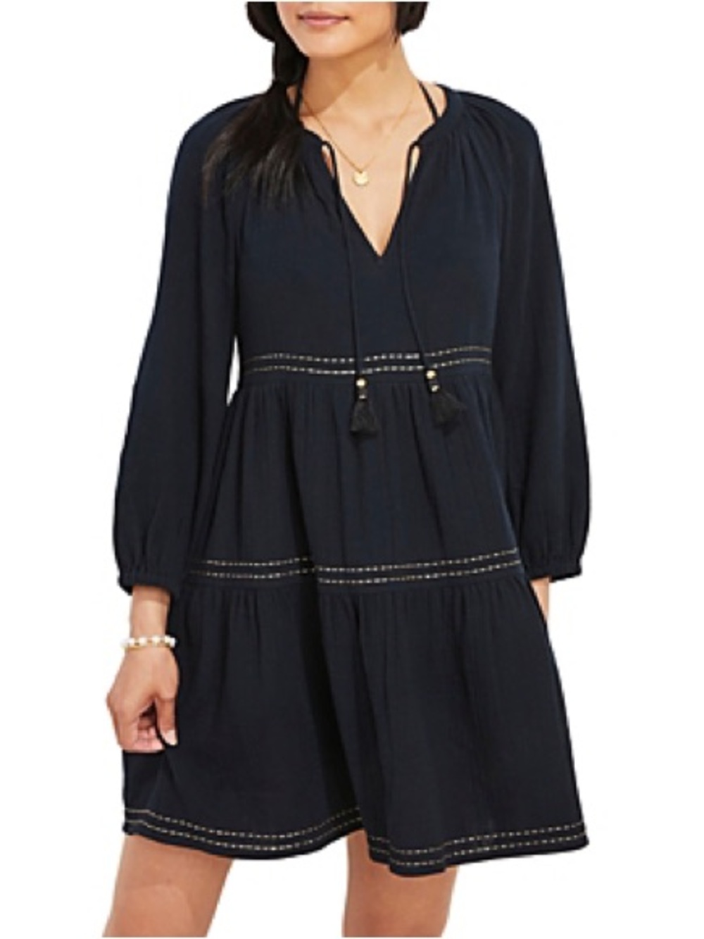 Vineyard Vines Seastitch Gauze Tiered Dress Navy Blue Medium EUC